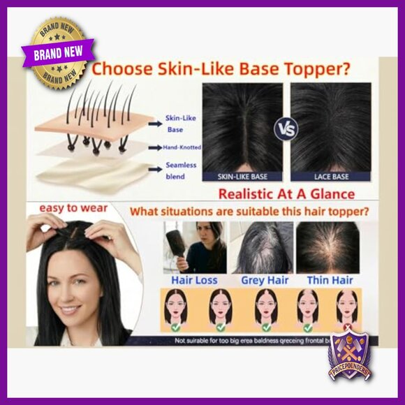 Silk Base Hair Topper for Thinning Hair, 12 Inch, Hand-Tied Human Hair main image 4